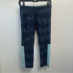 Under Armour Heatgear Cropped Compression Leggings Navy Light Blue Size Large